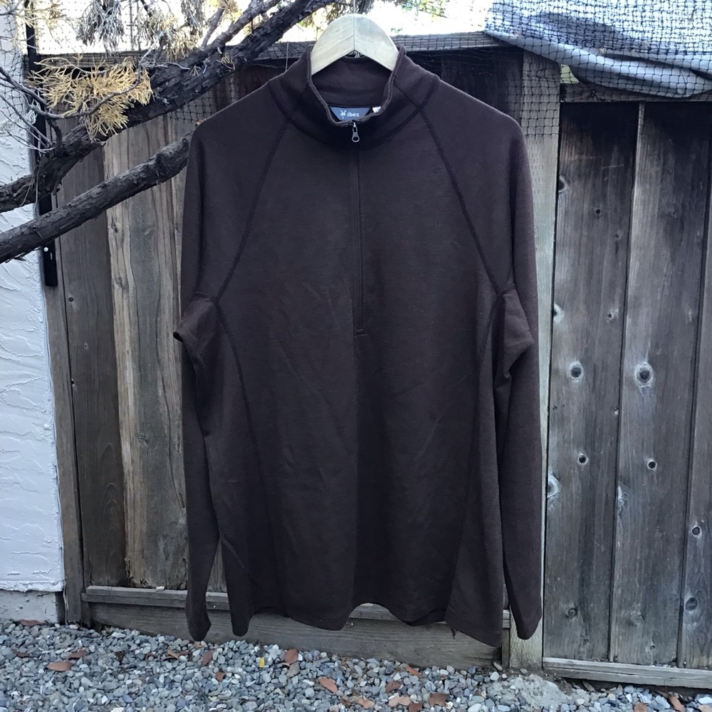 Ibex Men’s 1/4 Zip Pullover Brown XL Merino Wool Made in USA Outdoor Hiking